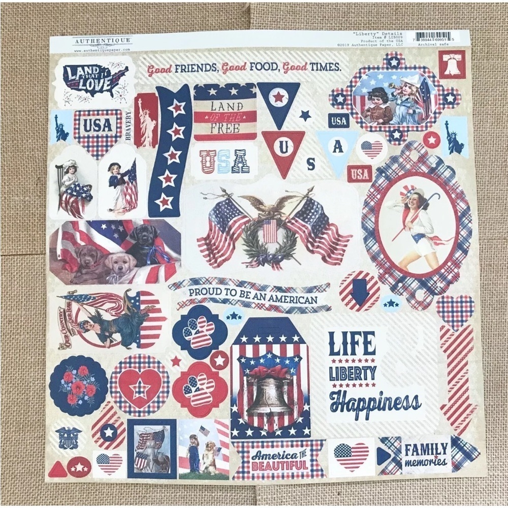 Authentique USA Patriotic Large Sticker Sheet Americana Rustic Junk Journaling